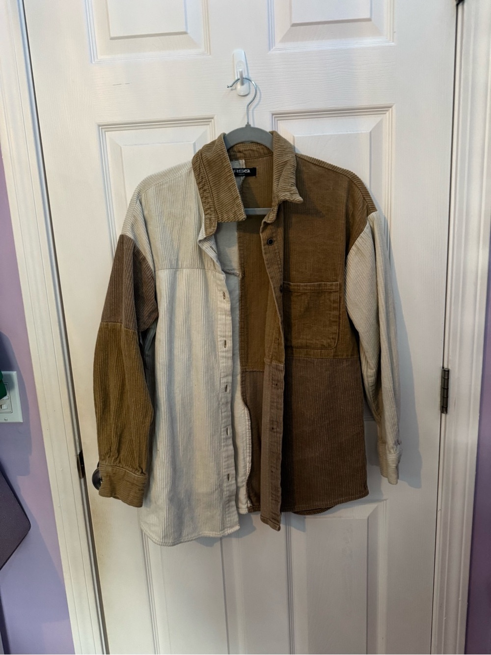 RSQ Corduroy Colorblock Shirt Jacket in Tan and Cream